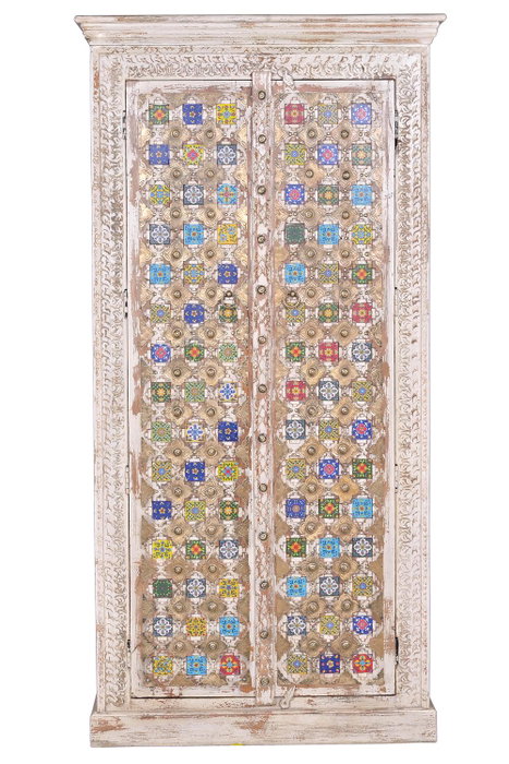 GINER Y COLOMER Armoire en bois de manguier blanc vieilli